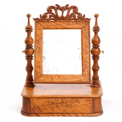 Toaletka z lustrem w stylu Biedermeier. Jasne drewno politurowane. Elementy toczone. I poł. XIX w.